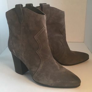 AEROSOLES Grey Suede Western Cowboy Ankle Booties